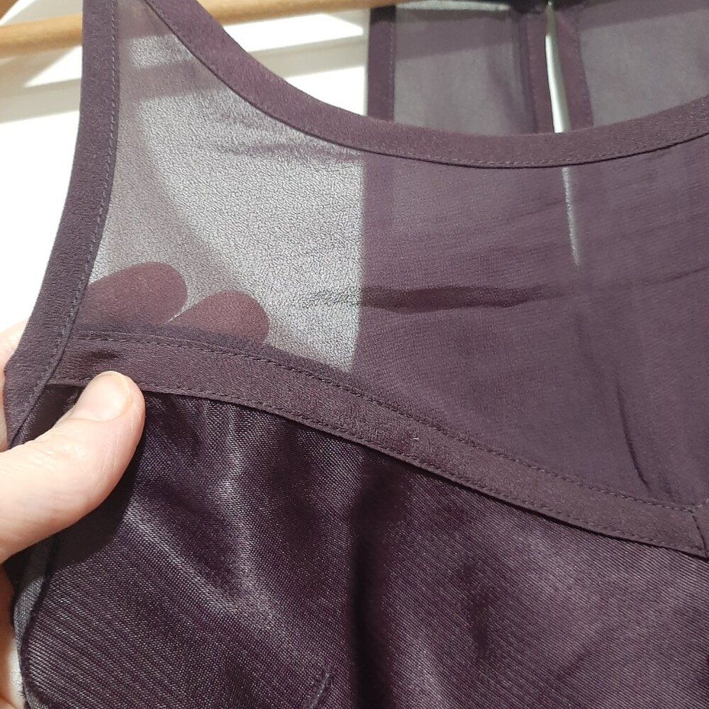 Y2k sheer silky whimsigoth purple floral minimalist festival relaxed fit blouse - Picture 5 of 11